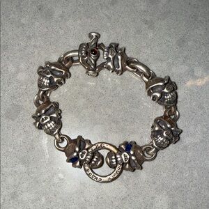 Travis Walker Double Cross menacing skull sterling silver men's bracelet  💀